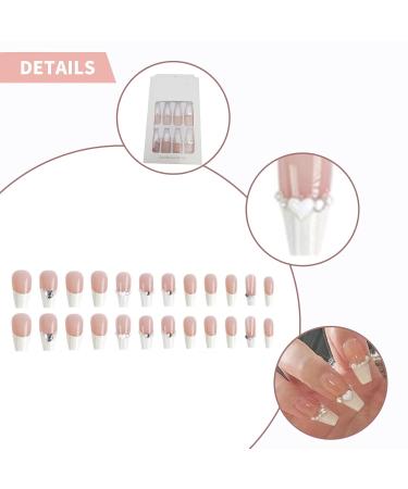 WOOXDYUK Nail Art Set - 24 French Tip Press On Nails with Jelly Glue Nail Rub & Remover | Medium French Style Chain Nails for Perfect Nail Art - Buy Online on GoSupps.com