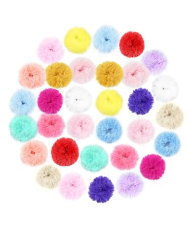 Faux Fur Hair Scrunchies, jiebor 32PCS Fur Hair Ties Fuzzy Fur Hair Band Rope Wristband Hair Ring Ponytail Holder Hair Accessories for Women Girls