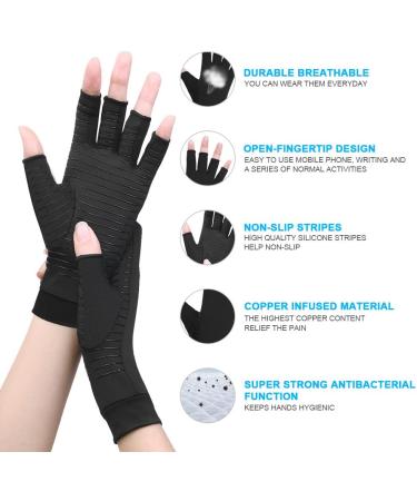 Acwoo Copper Arthritis Gloves - Compression Fingerless Pain Relief for Men & Women - Best Copper Gloves for Rheumatoid & Osteoarthritis - Size S Black - Buy Online on GoSupps.com