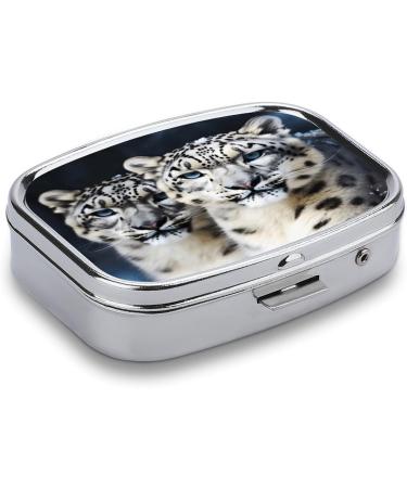 Blue Eyed Snow Leopard Pill Box - 2 Compartment Portable Medicine Organizer | Decorative Metal Pill Case for Pocket & Purse - Shop Internationally - Buy Online on GoSupps.com