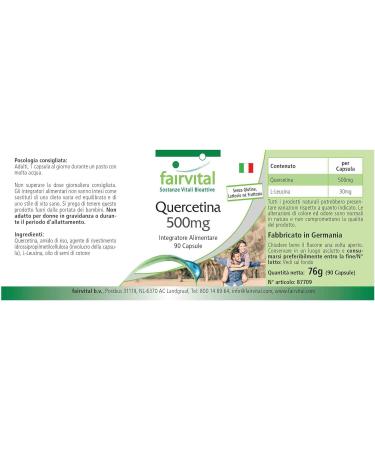 Fairvital | Quercetin 500mg - Bulk Pack for 3 Months - Vegan - HIGH Dosage - 90 Capsules - antioxidant - Buy Online on GoSupps.com