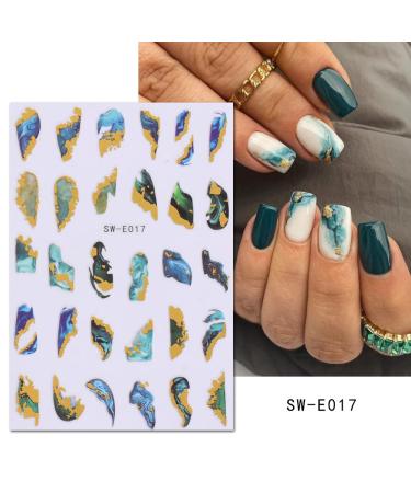 Marble Nail Art Stickers Decals Cyan Blue Gold Stripe Line - 6 Sheets - Buy Online on GoSupps.com