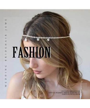 Rhinestone Vintage Bride Headpiece - Silver Boho Wedding Head Chain for Women - Bridal Hair Jewelry for Party and Festival - Buy Online on GoSupps.com