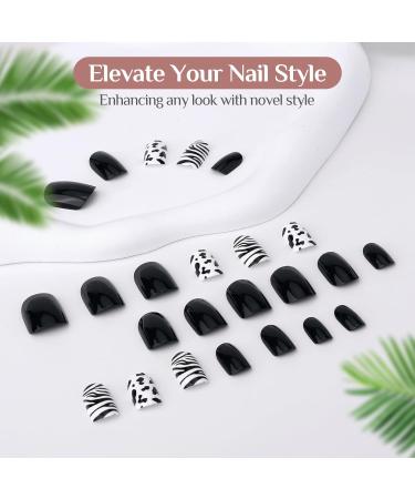 Zebra Stripes Leopard Print Press-On Nails - Short Square 24 Pcs Reusable Acrylic Fake Nails for Women - Perfect Gift - Buy Online on GoSupps.com