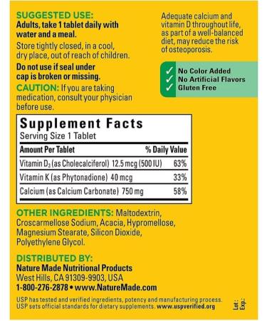 Nature Made Calcium 300 Tablets 750 MG with D3&K - Buy Online on GoSupps.com