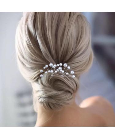 Cimenexe Bohemian Pearl Wedding Hair Pins Barrette Pearl Bead Hairpins Bride Bridesmaid Hairpin Clip Silver U Shape Headwear Bridal Decorative Hair Accessories Jewelry for Women and Girls Birthday