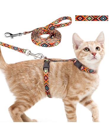 Cat Harness and Leash Set Geometric Pattern Escape Proof Adjustable for Kitty Outdoor Walking Orange