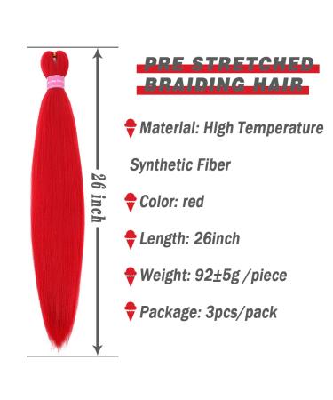 MSCHARM Pre Stretched 26in Red Braiding Hair 3 Packs - High Temp Synthetic Yaki Texture Extensions for Women - Buy Online on GoSupps.com