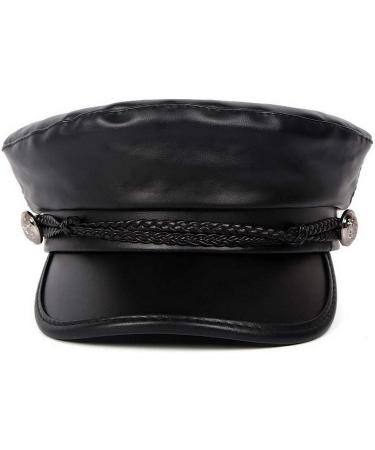 Brcus Women Yacht Captain Sailor Hat - Black PU Newsboy Cap - Buy Online on GoSupps.com
