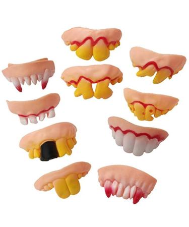 Zceplem 5 PCs fake teeth funny |Gnarled teeth gag teeth ugly teeth string tricks Halloween costume decoration party gifts props for false lazy teeth 5 PCs single attribute