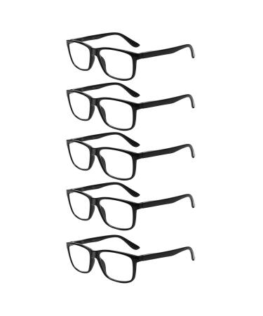 Kerecsen 5 Pack Reading Glasses for Men and Women Readers with Spring Hinges Fashion Eyeglasses Black 2.0 x