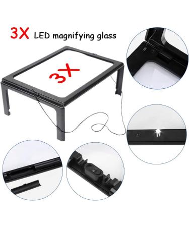 Magnifying Glass Desktop Full-Page 3X Magnifying Glass with 4 LED Lights Foldable Stand A4 Advanced Hands-Free 240 * 160 MM Lens Rectangular Visual Aids for Reading - Buy Online on GoSupps.com