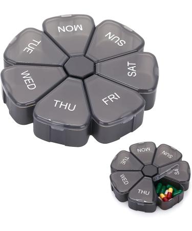 Large Weekly Pill Organizer 7 Day Portable Pill Box Case for Vitamin Cod Liver Oil Pills Supplements Flower Medicine Organizer (Black)