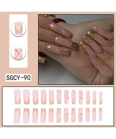 Gold Brown Wave Coffin Press-on Nails - Long Full Cover False Nails for Women - Buy Online on GoSupps.com