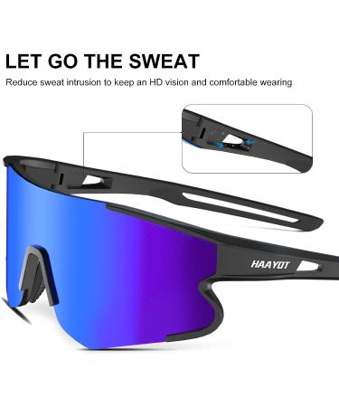 HAAYOT Polarized Cycling Sunglasses for Men Women - 5 Interchangeable Lenses - Black Frame & Blue Lens - Buy Online on GoSupps.com