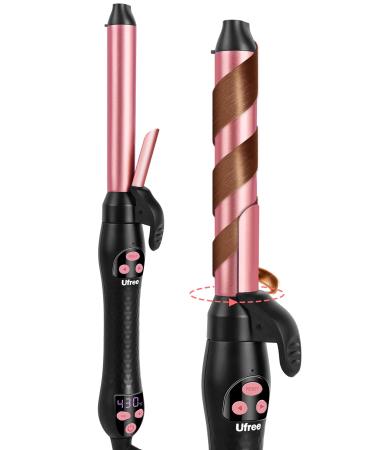 Ufree Rotating Curling Iron 1 Inch Curling Wand Automatic Hair Curler with Long Barrel Heating up to 430 F in 30S 6 Gear Adjustable 100-240V Dual Voltage Hair Crimper for Home & Travel