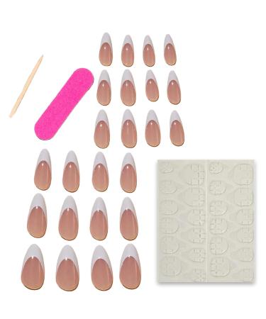 24Pcs French Tip Press-On Nails | Medium Almond Acrylics | Reusable Glossy White False Nails for Women & Girls | Perfect Nail Decoration - Buy Online on GoSupps.com