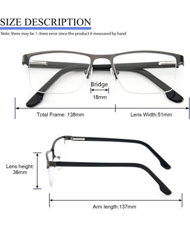 MMOWW 2-Pack Reading Glasses for Men - Blue Light Filter Metal Frames Spring Hinge Black & Gray (1.0x) - Stylish Reading Aids - International Shipping Available - Buy Online on GoSupps.com