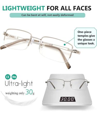 Eyekepper Unisex Reader's Reading Glasses - Rectangular & Semicircular Half-Burning Design 1 Pack Silver - Stylish & Comfortable Vision Solution - Buy Online on GoSupps.com