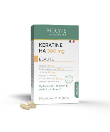 BIOCYTE Keratine HA 300 mg - Hydration and Vitality Hair Supplement - Based on Keratin, Hyaluronic Acid, Safflower Oil, Vitamins - 60 Capsules - 30 Day Program