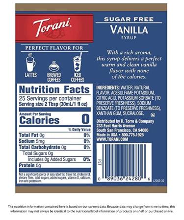 Torani Sugar Free Vanilla Syrup 25.4oz with Pump Dispenser - Perfect for Vanilla Flavored Coffee - Buy Online on GoSupps.com