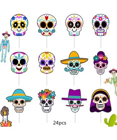Sugar Skull Cupcake Topper Day of the Dead Cake Topper Mexican Fiesta Decoration(24 PCS) - Buy Online on GoSupps.com