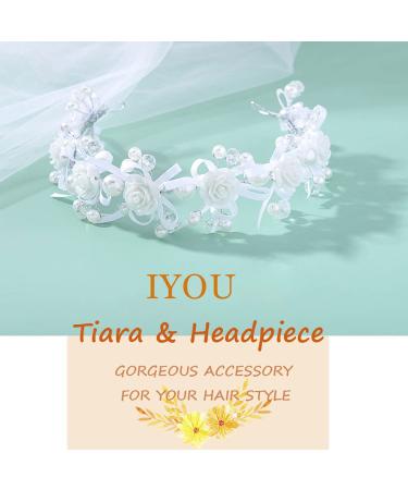 Iyou Princess White Flower Hair Dress - Pearl & Crystal Headdress for Communion & Wedding Flower Girls - Buy Online on GoSupps.com