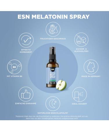 ESN Melatonin Night Spray 50ml - Green Apple Sleep Spray with Melatonin & Vitamin B6 for Better Sleep - Buy Online on GoSupps.com