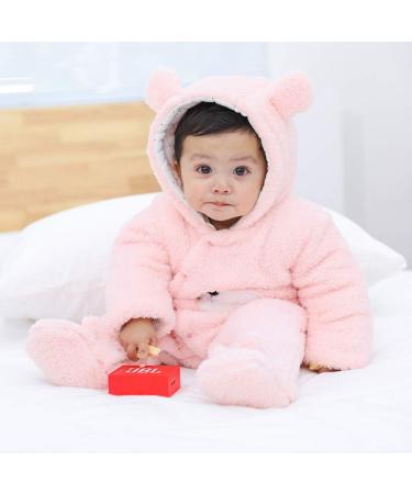 Baby Cartoon Bear Snowsuit Winter Coat | Fleece Hooded Romper Jumpsuit 6-9 Months Pink - Buy Online on GoSupps.com