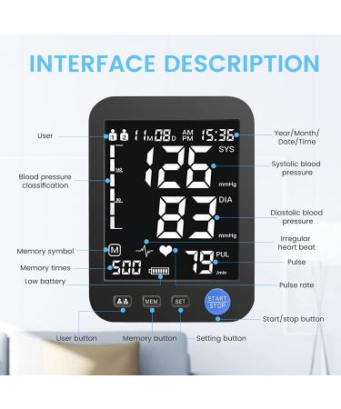 Automatic Blood Pressure Monitor with Extra Large Screen and Adjustable Digital Cuff Arm Kit - 2 Users, 999 Sets Memory - LED Backlit Display - Includes Charging Cord (Black) - Buy Online on GoSupps.com