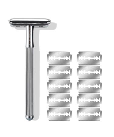 Safety razor men eco razor metal zero waste safety razor + 10 razor blades safety razor razor matt chrome silver 2