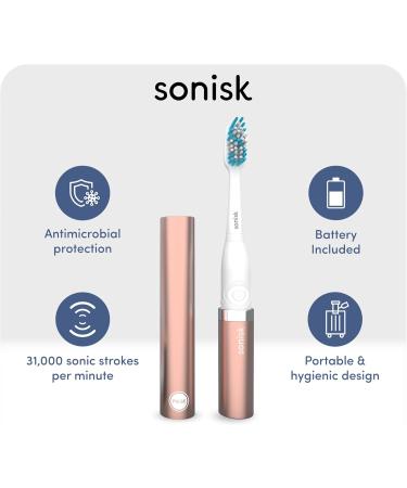 Sonisk Pulse Electric Toothbrush | Sonic Technology | Fast & Portable | Includes 1 Battery 2 Brush Heads & Travel Case | 31 000 Strokes/Minute | Rose Gold  - Buy Online on GoSupps.com