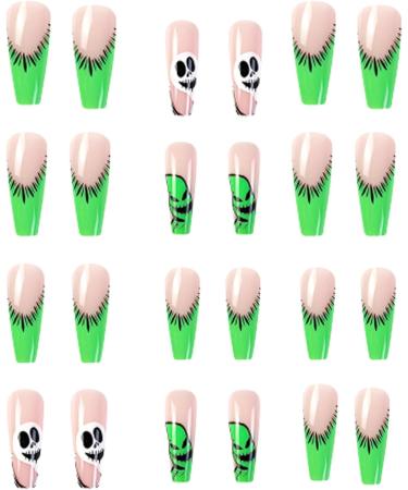 Halloween Nails Halloween Press on Nails Medium Horror Ghost and Skull Halloween Fake Nails 24PCS Coffin French Tip False Nails with Gel Glue for Halloween - Buy Online on GoSupps.com