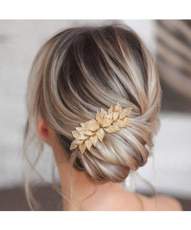Gorais Leaf Bride Wedding Hair Comb Bridal Hair Piece Hair Accessories for Women and Girls (A-gold)