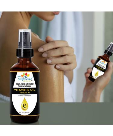 Buy 100% Pure Vitamin E Oil 4oz - Plant-Based D-Alpha Tocopherol for Skin Hair & Nails - Hydrates Reduces Scars & Age Spots - International Shipping Available - Buy Online on GoSupps.com