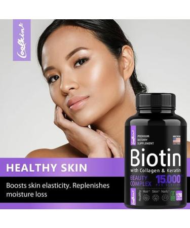 Biotin 15000mcg (120 Capsules) with MSM Collagen Keratin - Anti-Aging for Hair Skin and Nails - Buy Online on GoSupps.com