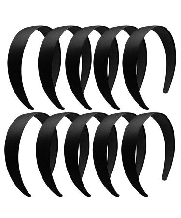 1.2 Inch Satin Headbands  Ladies and Girls Antiskid Hard Hair Bands  DIY Hair Headbands  10 Pcs Black.