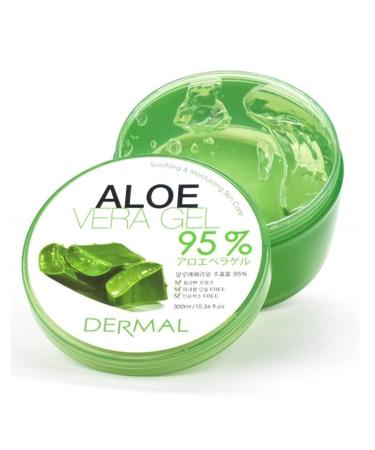 DERMAL Aloe Vera Gel 95% 300ml (10.56 fl.oz.) - Great for Face  Hair  Sunburn Relief  Acne  Razor Bumps  Psoriasis  Eczema  Dry Skin Hydration  Paraben Free