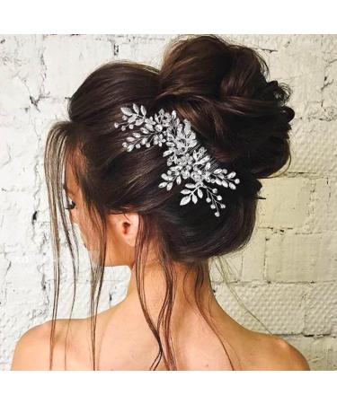 Rhinestone Wedding Hair Comb with Leaf Bead Design - Crystal Bridal Headpiece for Bride and Bridesmaids (Silver) - Buy Online on GoSupps.com