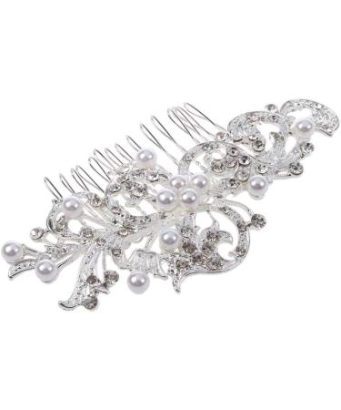 rieder Women's Silver Rhinestone Bridal Wedding Flowers Pearl Headband Hair Clip Comb - Buy Online on GoSupps.com