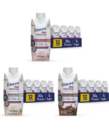 Ensure Max Protein Nutrition Shake 11 fl oz 12 Count & Max Protein Nutrition Shake 11 fl oz (Pack of 12) & Max Protein Nutrition Shake with 30g of Protein 1g of Sugar 11 Fl Oz (Pack of 12)