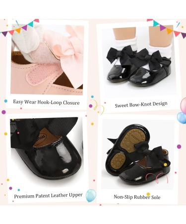 Sonsage Baby Girls Bowknot Mary Jane Ballet Flats | Anti-Slip Sole | 0-6 Months | Black - Buy Online on GoSupps.com