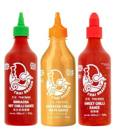 Spicy Sauce Bundle with Thai Dragon Sriracha Hot Chilli Sauce 535g Sriracha Mayonnaise 485g and Sweet Chilli Sauce 540g (3 Pack) - Buy Online on GoSupps.com