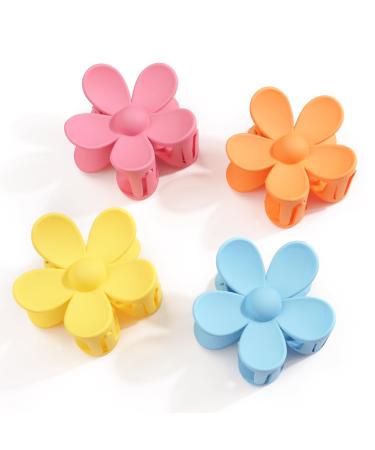 JOYOYO 4 Pcs Flower Hair Clips Hair Claw Clips for Women Girls Medium Size Claw Clips for Thick/Thin Hair Lightweight Flower Clips 3 Inch Bright Colors Floral
