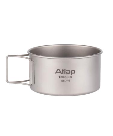 ATiAP Titanium Bowl Pot with Foldable Handle, Single-Wall Titanium Cooking Tableware Bowl with Folding Handle for Outdoor Camping Hiking Picnic (550ML)