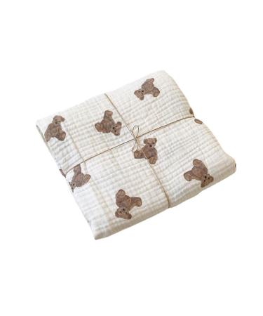 Yissone Baby Swaddle Blanket Toddler Bear Print Dual Layer Cotton Yarn Blanket Stroller Swaddle Blanket (90x130cm with Tassel)