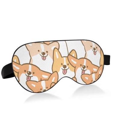 WELLDAY Sleep Mask Cute Corgi Dog Night Eye Shade Cover Soft Comfort Blindfold Blockout Light Adjustable Strap for Men Women