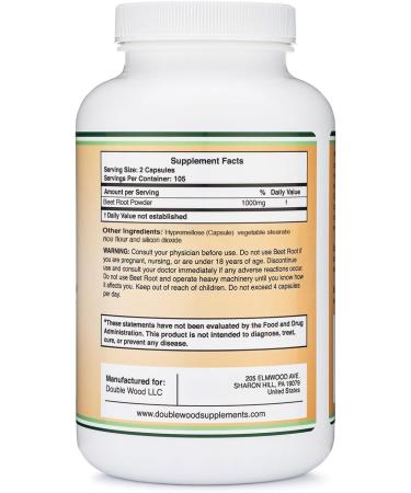Beet Root Powder Capsules (Organic and Vegan) (210 Count 1,000mg Per Serving) - Super Food from Beets with High Nitrate for Overall Health Support by Double Wood - Buy Online on GoSupps.com