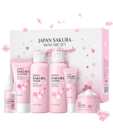 6Pcs Sakura Skincare Kit For Teenage Girls Women Beauty Travel Skincare Gift Set The Skin Care Set Includes Facial Cleanser Toner Lotion Essence Eye Cream And Face Cream