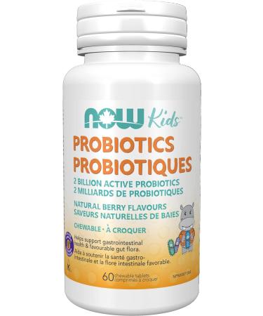 NOW Supplements Kids Probiotic (formerly BerryDophilus ) with 2 Billion 10 Probiotic Strains Xylitol Sweetened Strain Verified Chewable Tablets 60 Count